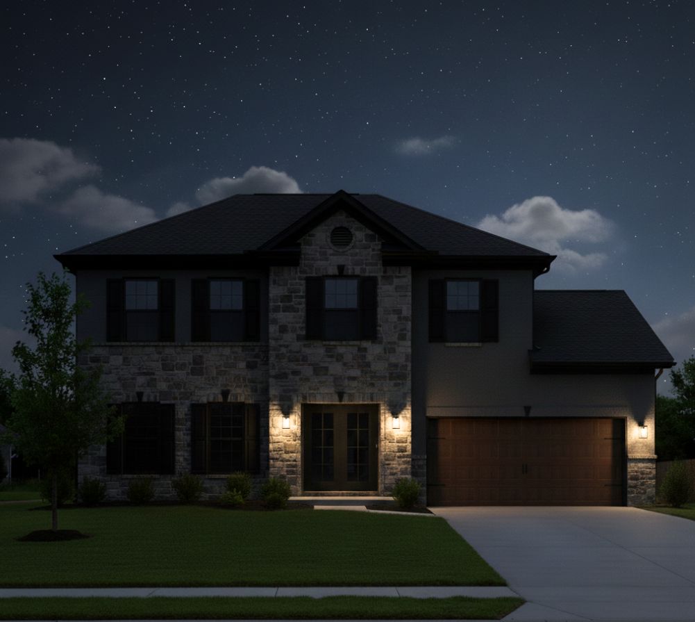 House before lighting installation - dark exterior