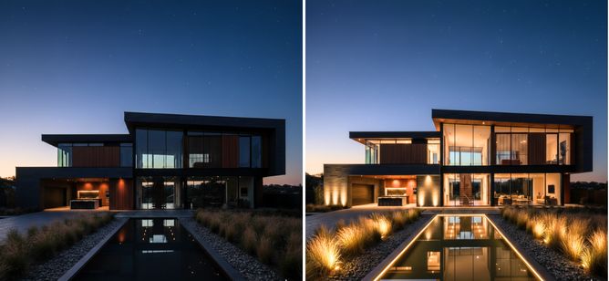 AI-generated lighting transformation example